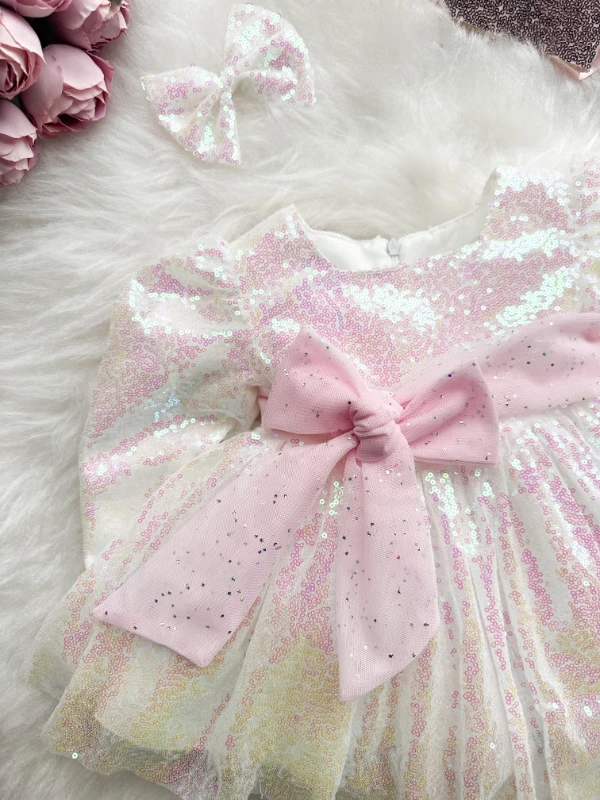 LOTUS Pul Payet Bayramlık Özel Gün Doğum Günü Kız Çocuk Parti Elbisesi - BEYAZ