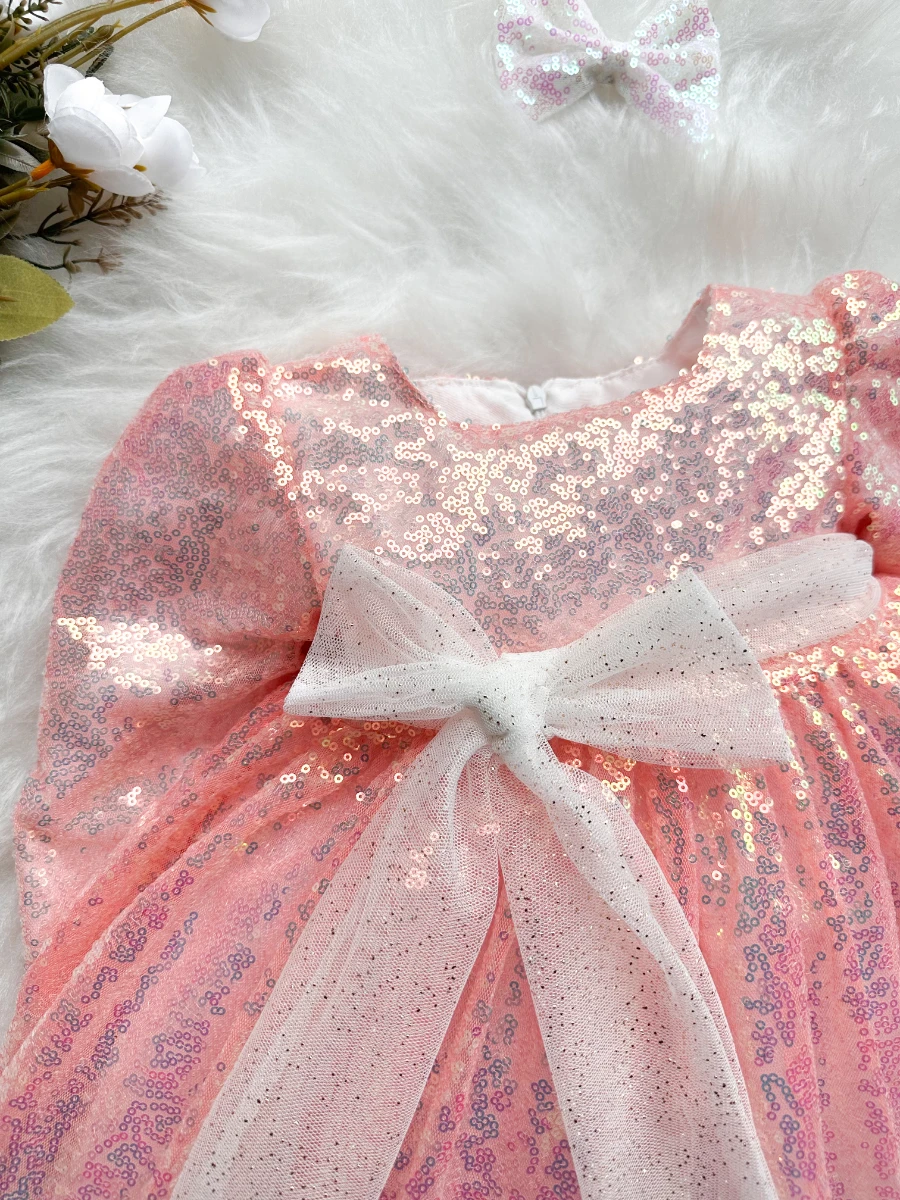 LOTTUS Pul Payet Bayramlık Özel Gün Doğum Günü Kız Çocuk Parti Elbise  - GOLD PUDRA