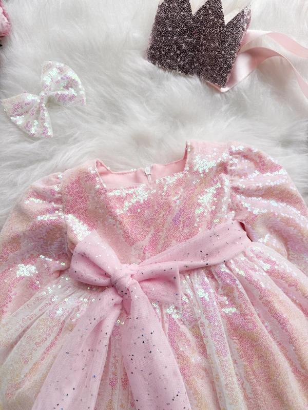 LOTTUS Pul Payet Bayramlık Özel Gün Doğum Günü Kız Çocuk Parti Elbise  - PUDRA