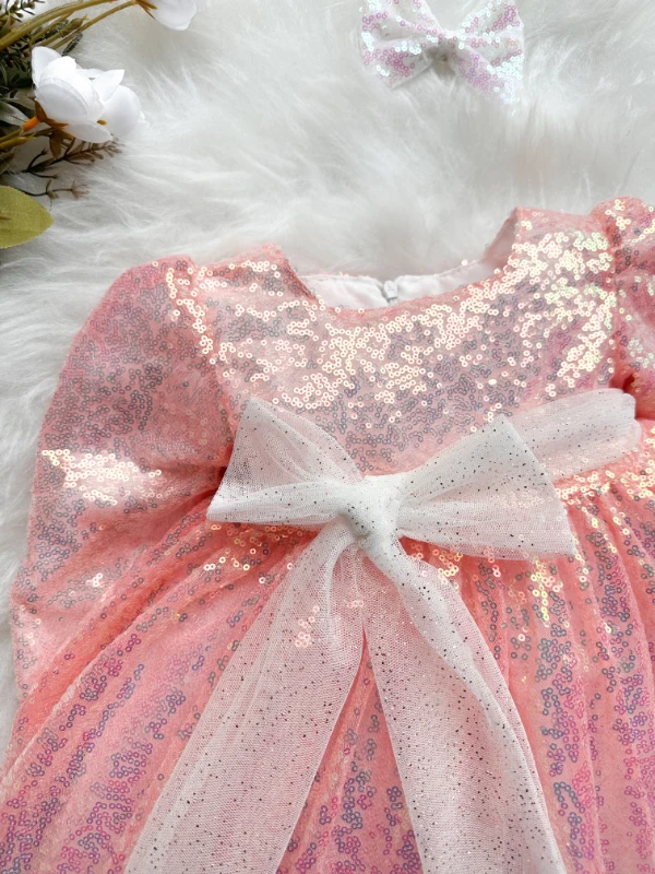 LOTTUS Pul Payet Bayramlık Özel Gün Doğum Günü Kız Çocuk Parti Elbise  - GOLD PUDRA