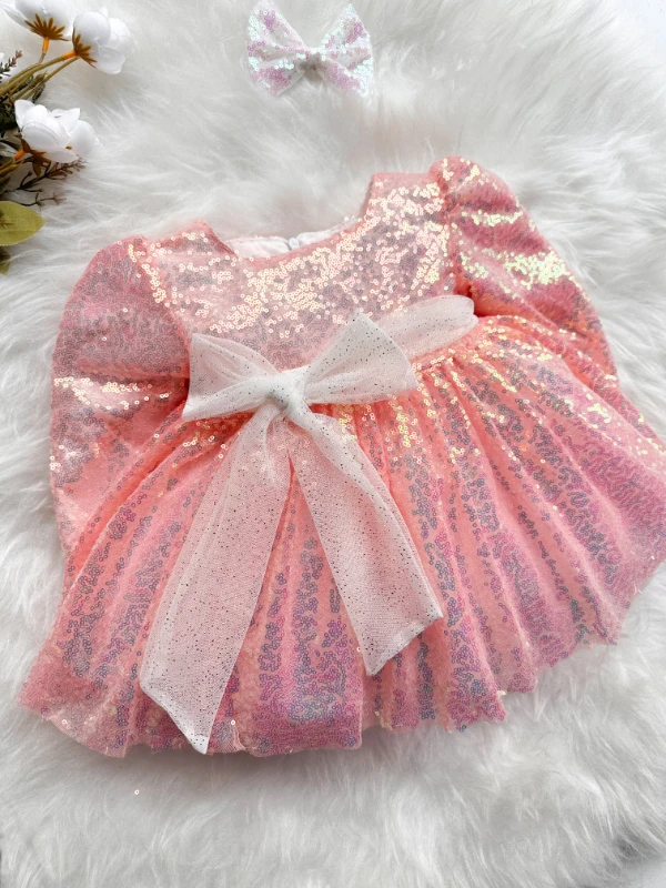 LOTTUS Pul Payet Bayramlık Özel Gün Doğum Günü Kız Çocuk Parti Elbise  - GOLD PUDRA